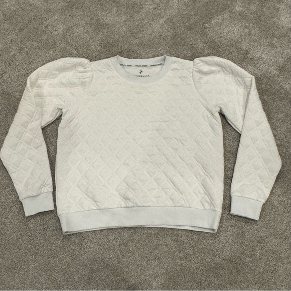 Tuckernuck White Puff Sleeve Quilted Stretch Campbell Pullover Size Medium - Picture 7 of 13